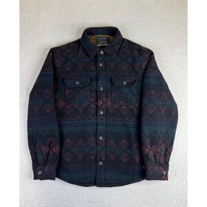 JACHS New York Jacket Mens Medium Black Aztec Shirt Jacket Sherpa Lined Flannel